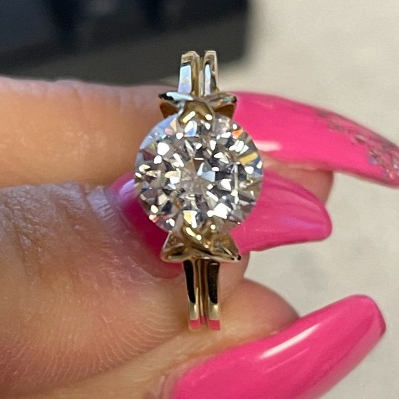 14K Solid Yellow Gold CZ Engagement Ring - Picture 6 of 8